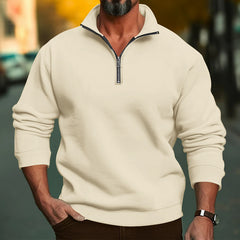 Men's Casual Solid Color Zipper Stand Collar Top