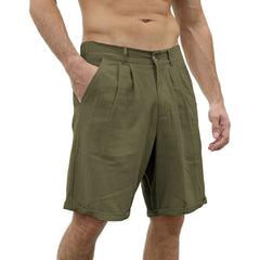 Men's Cotton and Linen Casual Beach Button Stretch Shorts