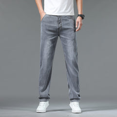 Men's 2024 Summer New Elastic High-end Loose Ice Silk Jeans