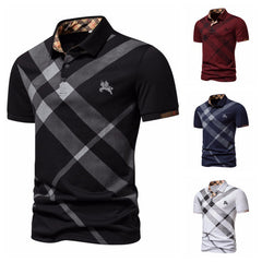 Men's Casual Business Striped Printed Short-sleeved Polo Shirt
