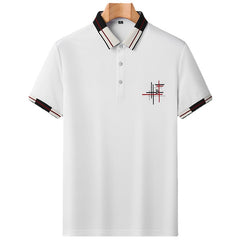 Men's High-end Mulberry Silk Embroidered Ribbed Lapel Casual Polo Shirt
