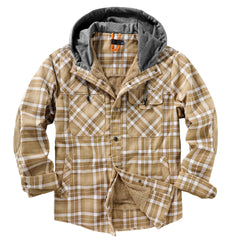 Men's Velvet Windproof Warm Hooded Cotton Plaid Shirt