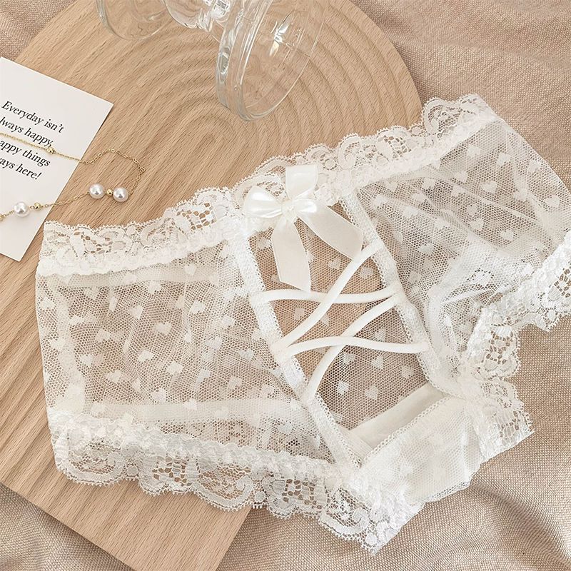 Hollow Lace Low Waist Transparent Sexy Bow Briefs