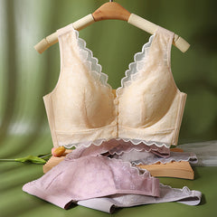 Front button lace push-up bra