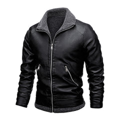 Men's New Lapel Plus Fleece Leather Jacket