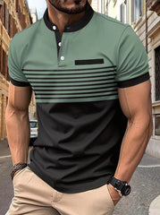 2024 Men's Striped Stand Collar Short Sleeve POLO Shirt