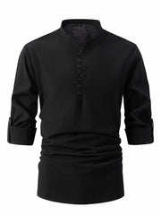 2024 New Fashionable Cotton and Linen Stand Collar Business Slim Casual Shirt