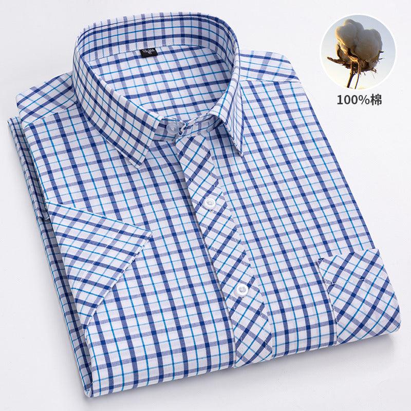 Men's Summer Plaid Cotton Casual Short Sleeve Shirt