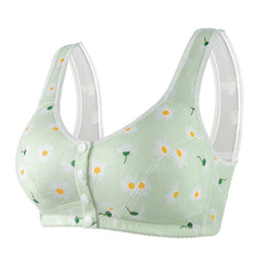 Front Button Print Wide Strap Plus Size Bra