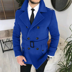 Men's Lapel Double-breasted Casual Windbreaker Woolen Jacket
