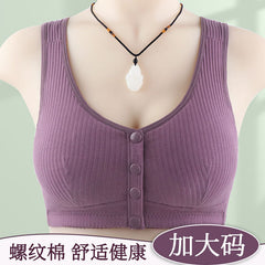 Button Front Printed Wireless Wide Strap Bra