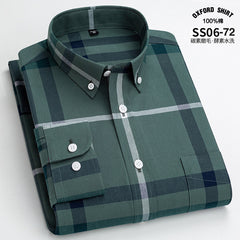 Men's Pure Cotton Oxford Vertical Plaid Striped Business Casual Long-sleeved Shirt