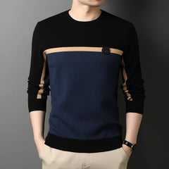 Men's contrasting round neck casual warm sweater