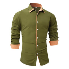 Men's Casual Color Block Fashion Business Long Sleeve Shirt