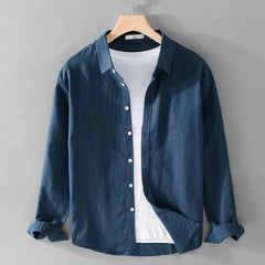 Men's New Cotton and Linen Casual All-match Long-sleeved Shirt