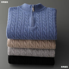 Men's Half Turtleneck 100% Wool Jacquard Sweater