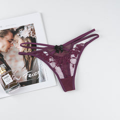 Sexy Transparent Mesh Embroidered Lace Low Rise Thong