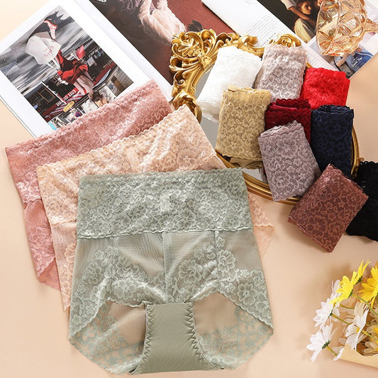 [ 5PCS ] High waist tummy tuck lace briefs
