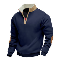 Men's Lambskin Stand Collar Embroidery Half Zip Sweatshirt