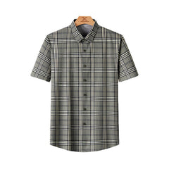 Men's Summer Ice Silk Plaid Casual Loose Shirt