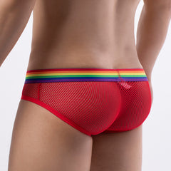Men's Mesh Rainbow Belt Breathable See-through Sexy Briefs