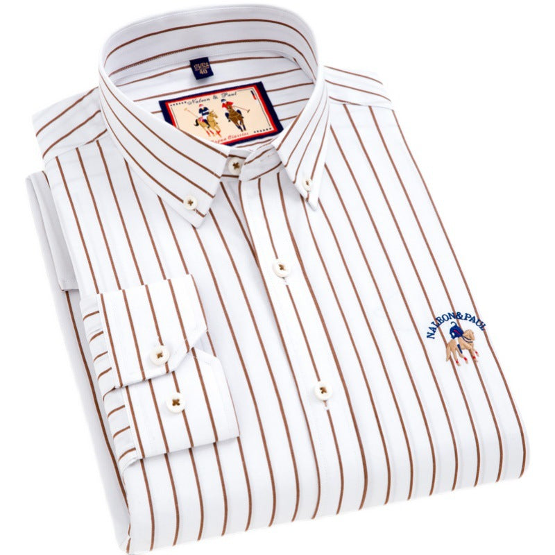 Men's 100% Cotton Striped Carbon Brushed Long Sleeve Casual Shirt