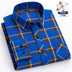 Men's Large Size Cotton Plaid Fashion Casual Long Sleeve Shirt