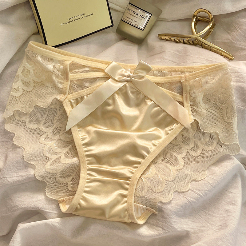 Satin Bow Lace Sexy Breathable Soft Briefs