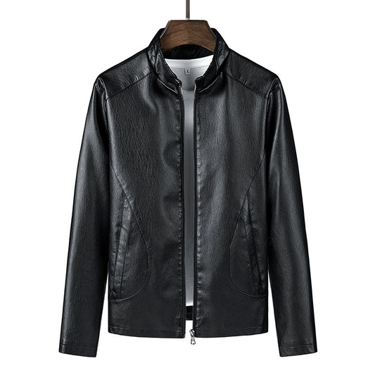 Men's Slim Stand Collar PU Leather Jacket