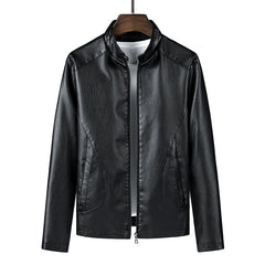 Men's Slim Stand Collar PU Leather Jacket