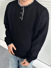 Men's Retro Lazy Style Henley Collar Knit Sweater