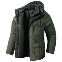 Men's Thick Multi-Pocket Lambswool Hooded Cotton Jacket