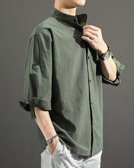 Men's Summer Loose Cotton Linen Short Sleeve Shirt