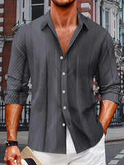 Men's Jacquard Single Breasted Lapel Long Sleeve Shirt