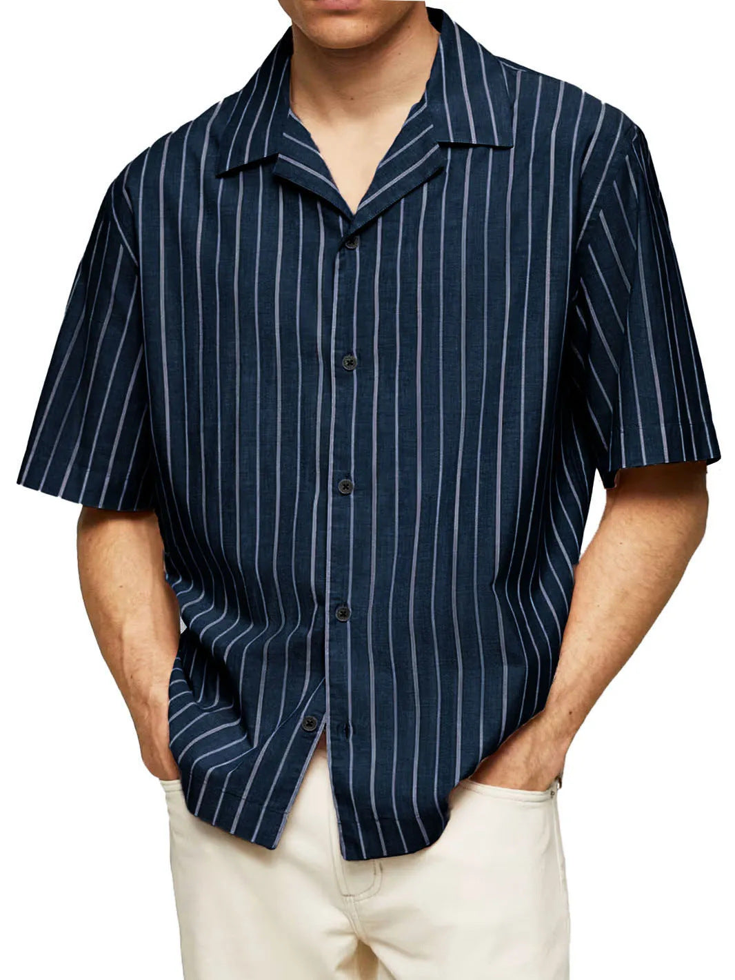 Men's Striped Lapel Fashion Casual Breathable Short Sleeve Shirt