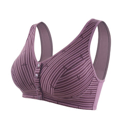 New style front button striped wire-free plus size bra
