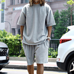 Men's Large Size Casual Loose Short-sleeved Solid Color Suit