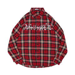 Men's Letter Embroidered Loose and Versatile Plaid Shirt