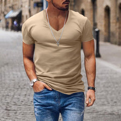 Men's V-neck Solid Color Slim Fit Bottoming Shirt