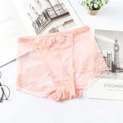 High-waisted Butt-lifting Seamless Transparent Lace Breathable Mesh Briefs