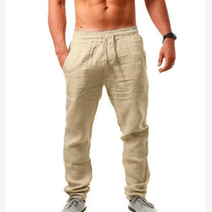 Men's Breathable Cotton and Linen Loose Casual Sports Trousers