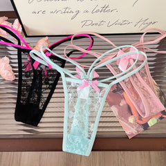 Sexy Low Waist Lace Bowknot Cross Strap Seamless Thong