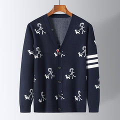 Men's Loose Printed V-neck Casual Cardigan