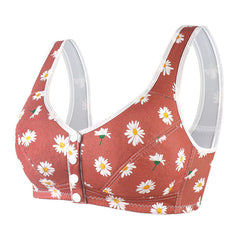 Front Button Print Wide Strap Plus Size Bra