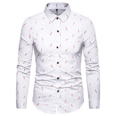 Men's Feather Print Business Slim Long Sleeve Shirt