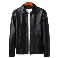 2023 New Men's Lapel Fashion Casual Leather Jacket