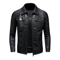 Trendy solid color leather jacket