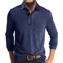 Long-sleeved solid color lapel casual polos