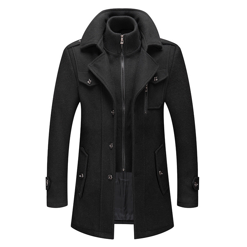 New Winter Men's Business Double Collar Woolen Coat