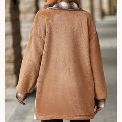 New Winter Style Lapel Long Plaid Plush Coat